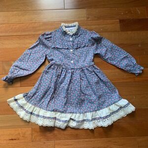 Vintage Marshall Sinclair/Saks Girls Floral Dress Eyelet Ruffle Trim Size 6
